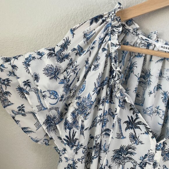 Rose + Olive Womens Plus 2X Floral Monkey Birds Print Blouse Ruffle Sleeve Top - Picture 11 of 13